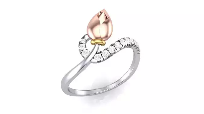 Leaf Minimalist Light wt Diamond Women ring 3dm stl obj gltf