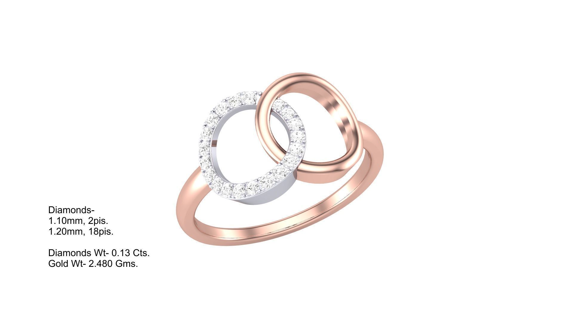 Twin Ring Minimalist Light wt Diamond Women ring 3dm stl obj 3D print model_1