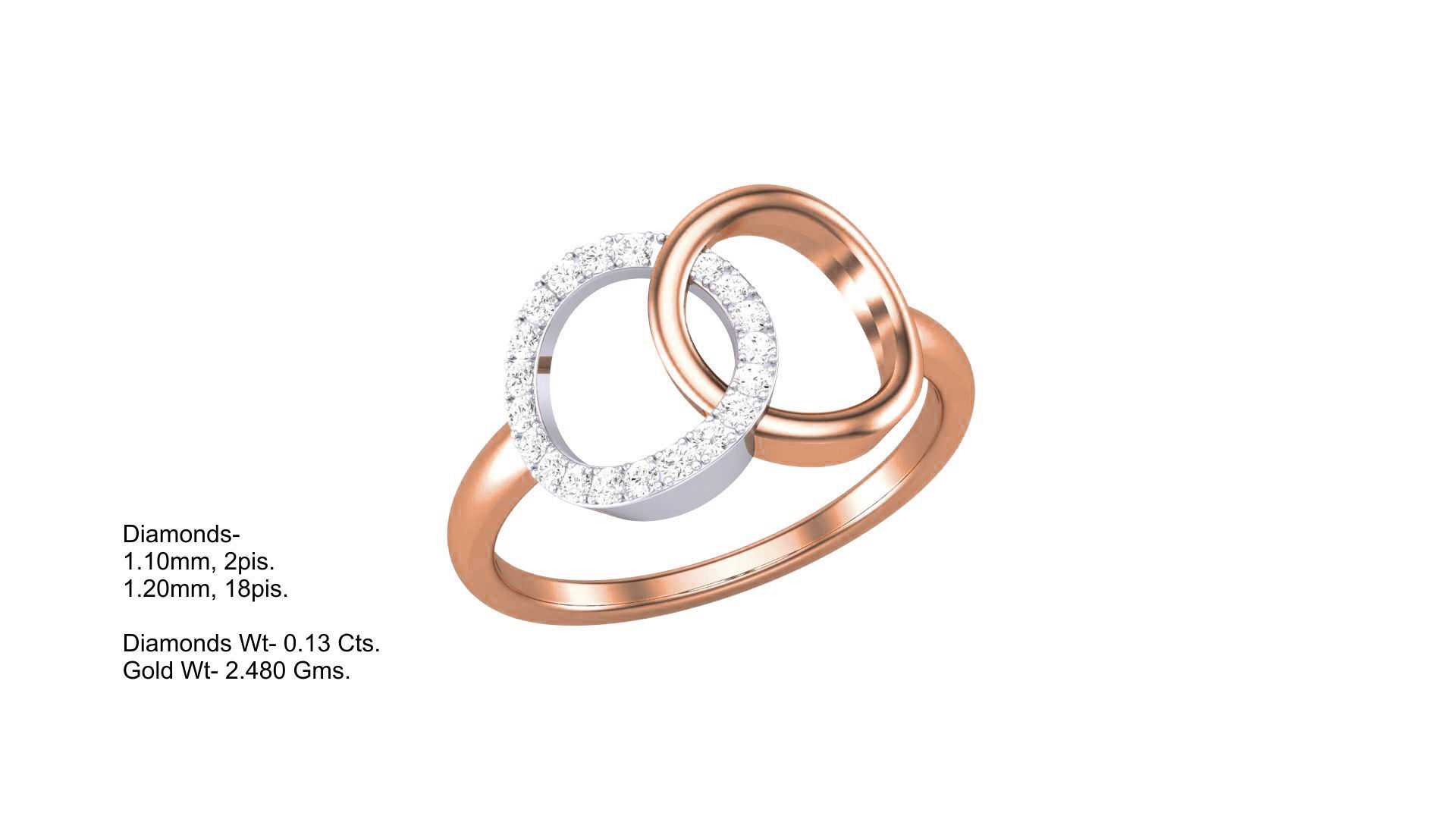 Twin Ring Minimalist Light wt Diamond Women ring 3dm stl obj 3D print model_3