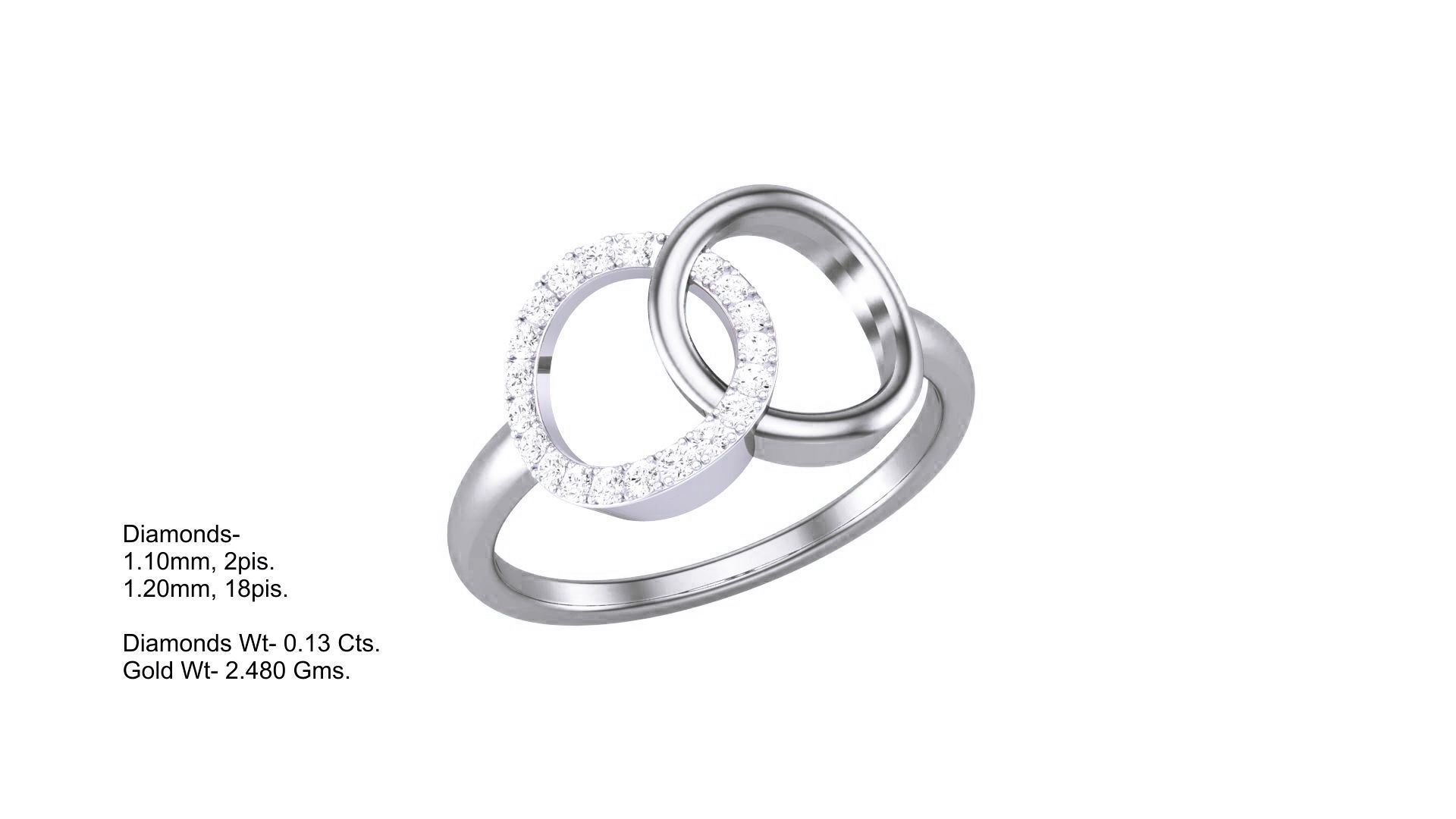Twin Ring Minimalist Light wt Diamond Women ring 3dm stl obj 3D print model_2