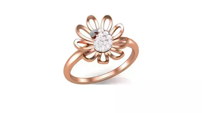 Flower Minimalist Light wt Diamond Women ring 3dm stl obj gltf 3D print model