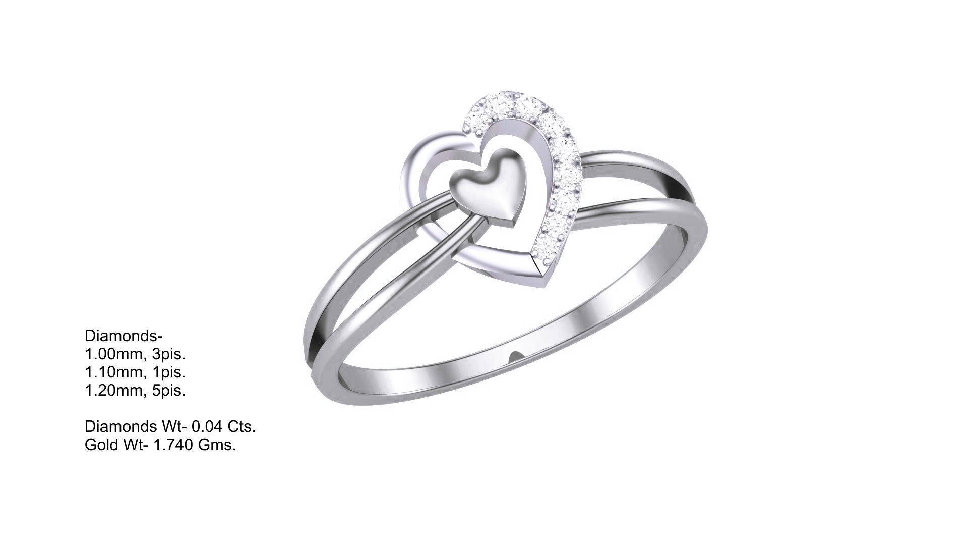 Love Heart Minimalist Light wt Diamond Women ring 3dm stl obj 3D print model_2