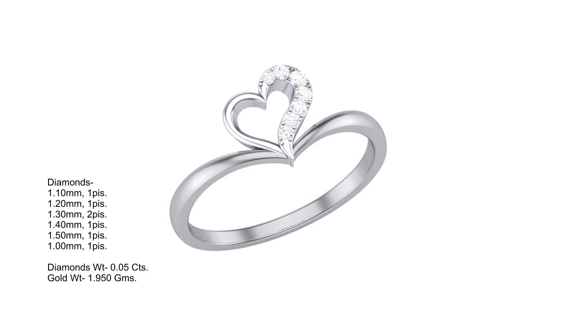 Love Heart Minimalist Light wt Diamond Women ring 3dm stl obj 3D print model_2