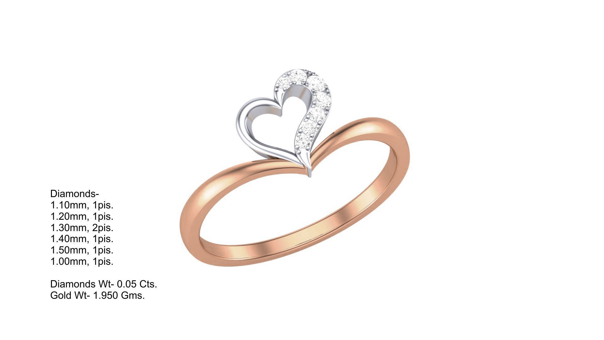 Love Heart Minimalist Light wt Diamond Women ring 3dm stl obj 3D print model_3