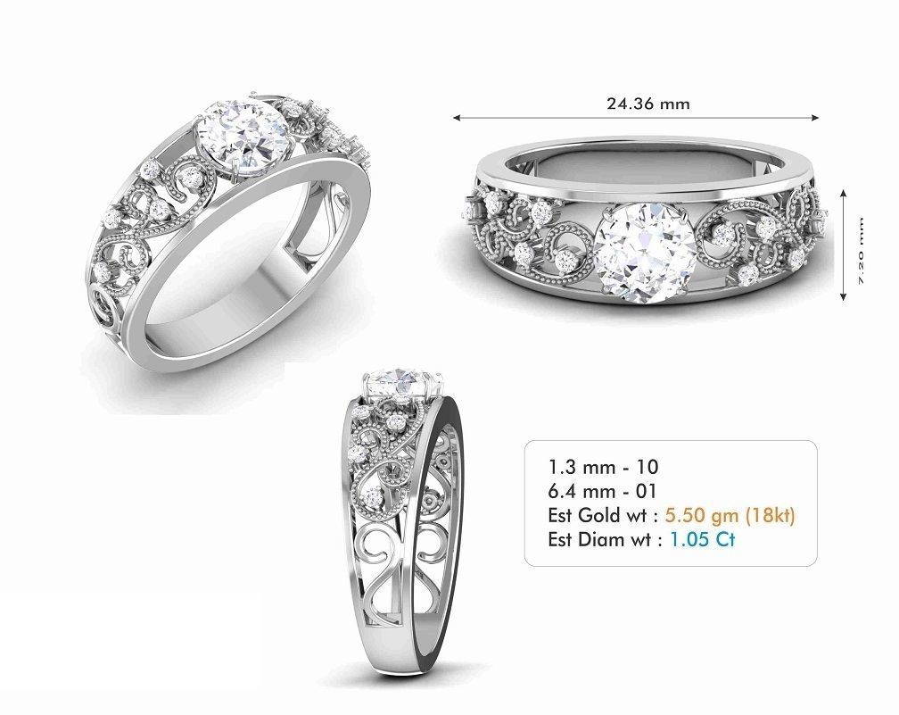 Woman Solitaire Ring 1205 3D print model_5
