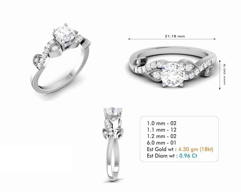 Woman Solitaire Ring 1228 3D print model_5