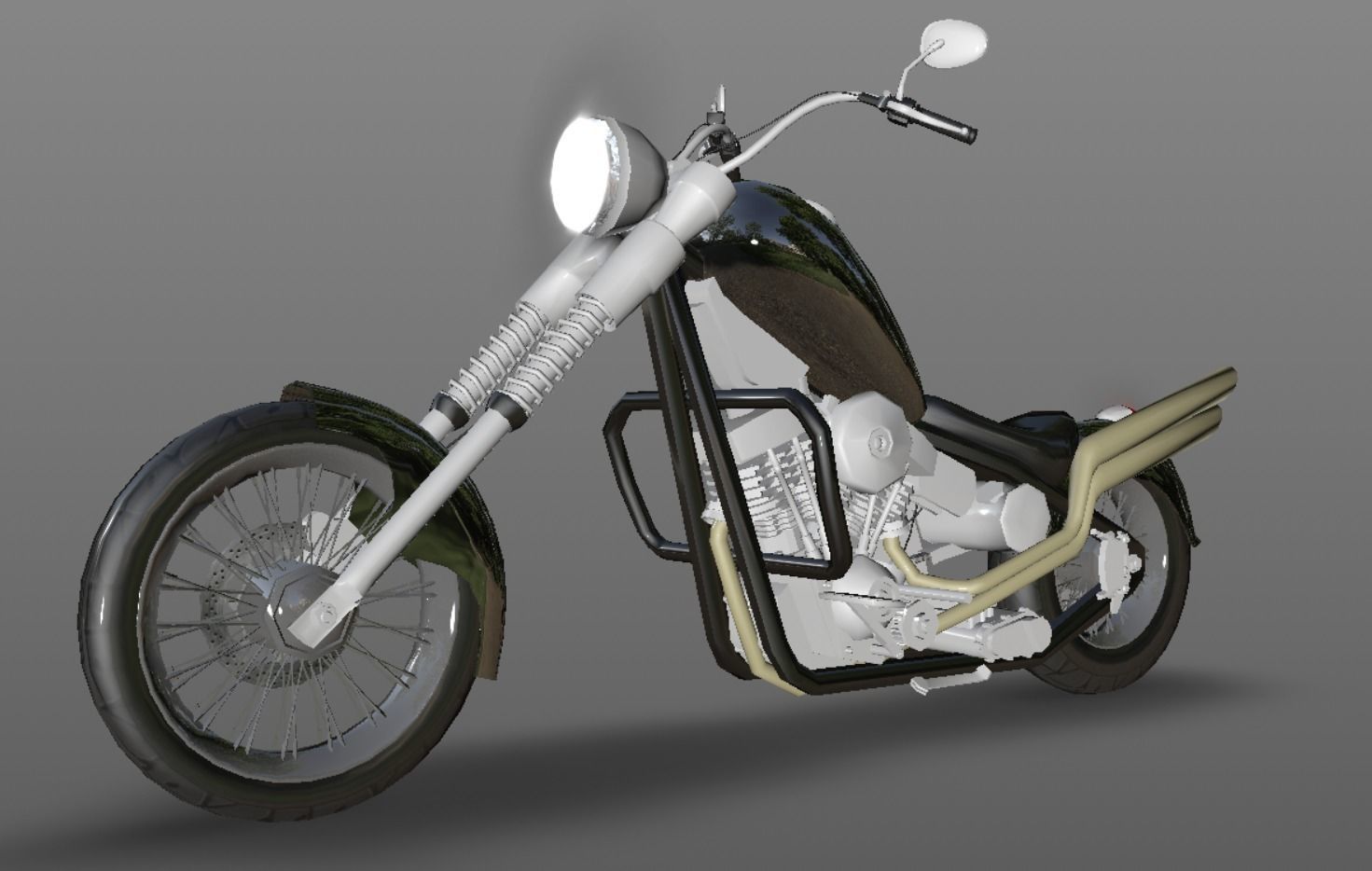 Harley Davidson Chopper Sports Bike 3D Model Game Ready Asset  Low-poly 3D model_12