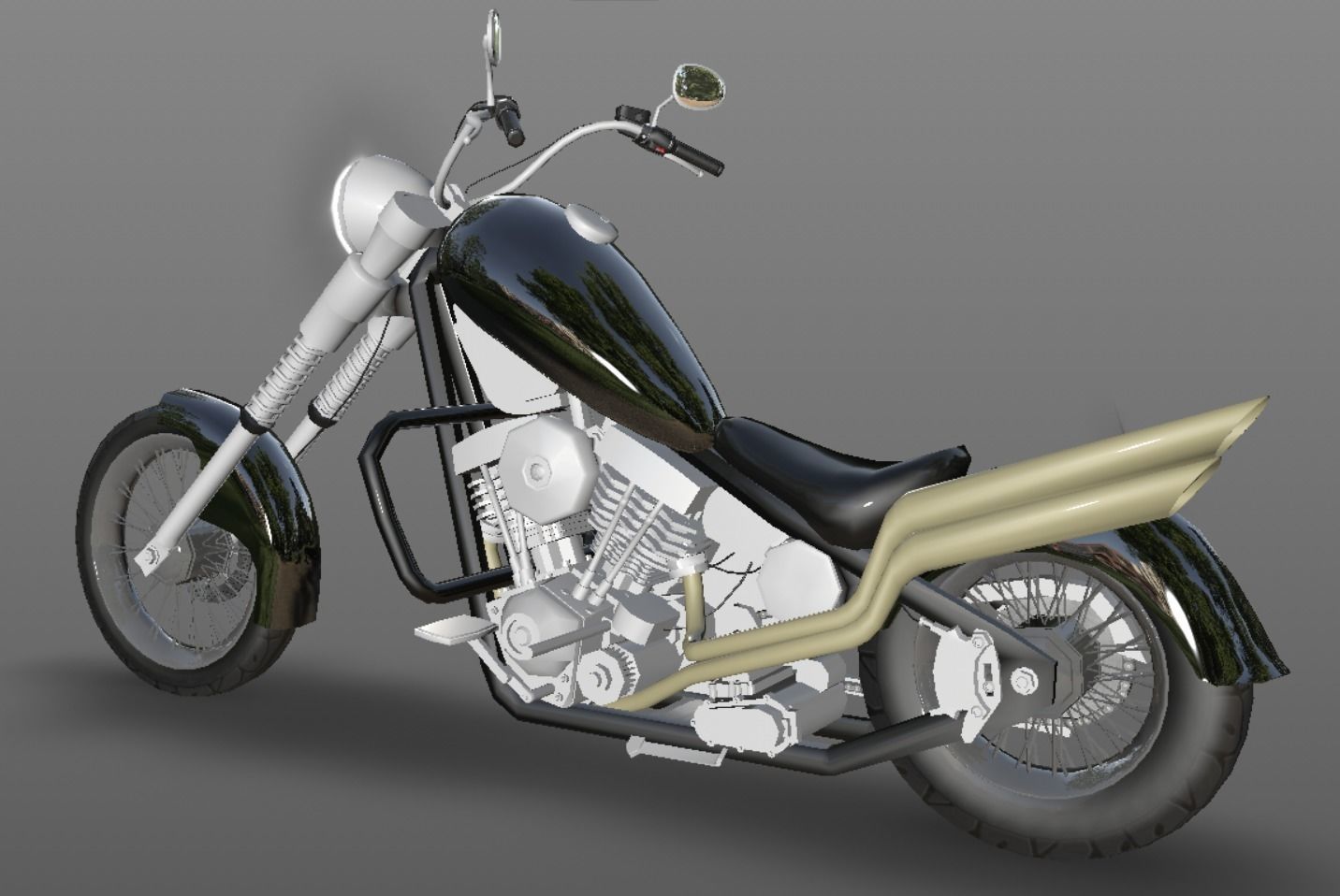 Harley Davidson Chopper Sports Bike 3D Model Game Ready Asset  Low-poly 3D model_7