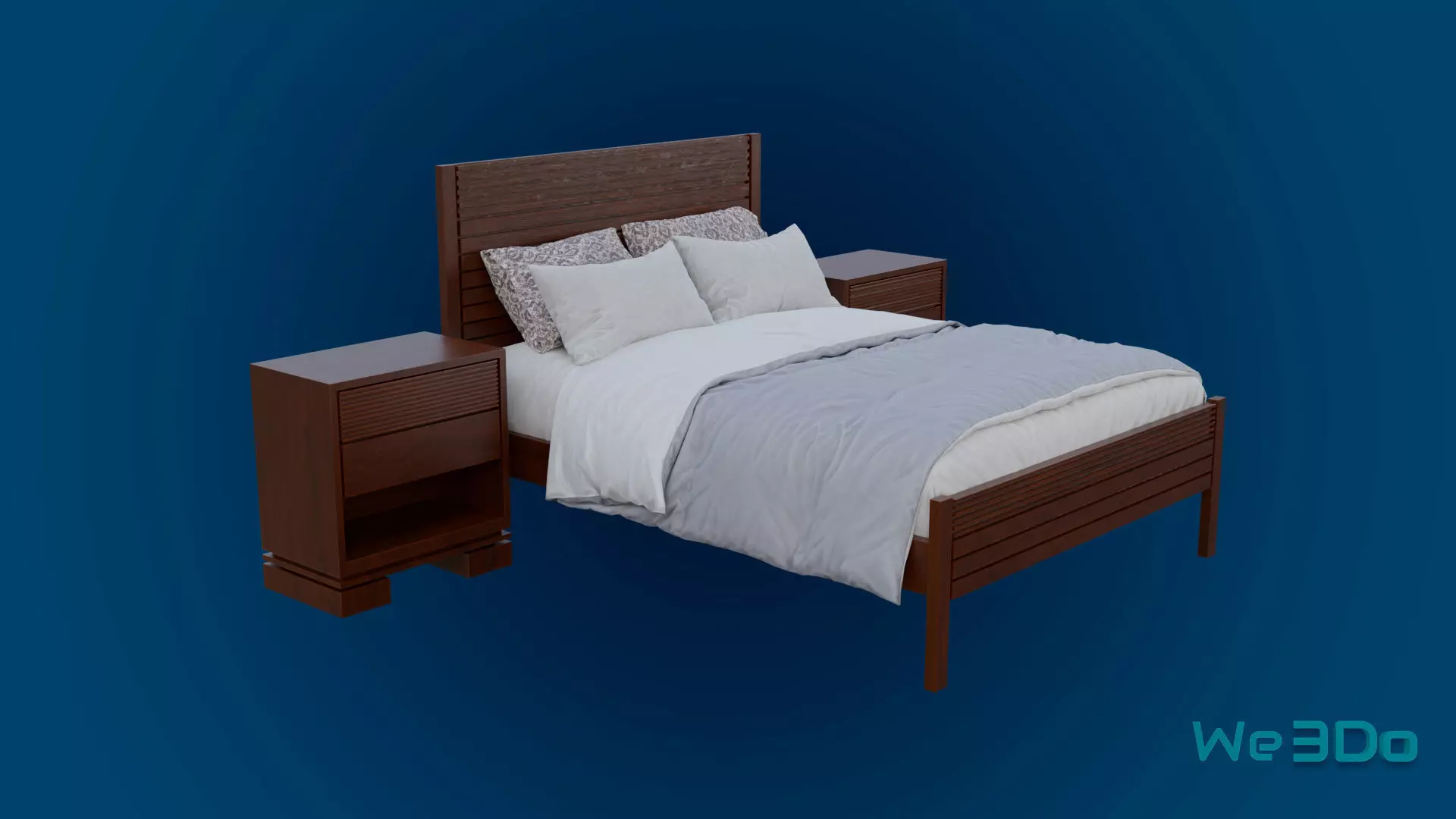 Bed with Nightstands Low-poly 3D model