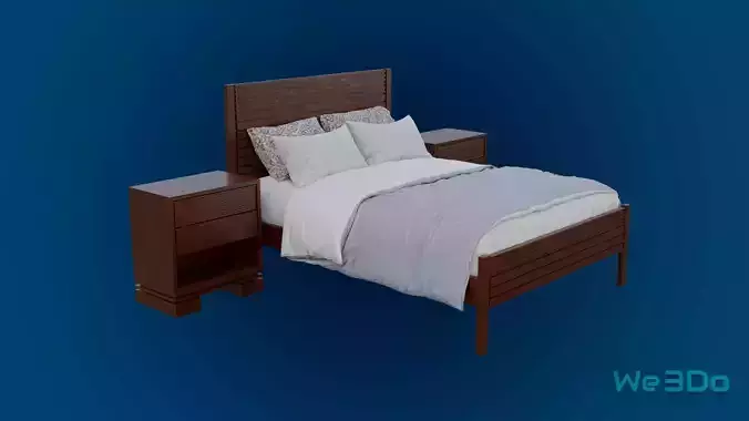 Bed with Nightstands Low-poly 3D model