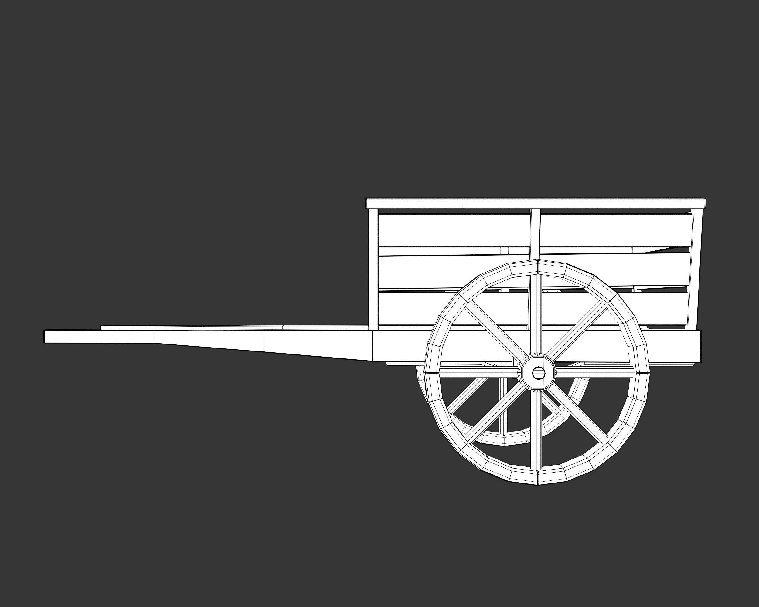 Medieval Transport Cart Small Low-poly 3D model_5