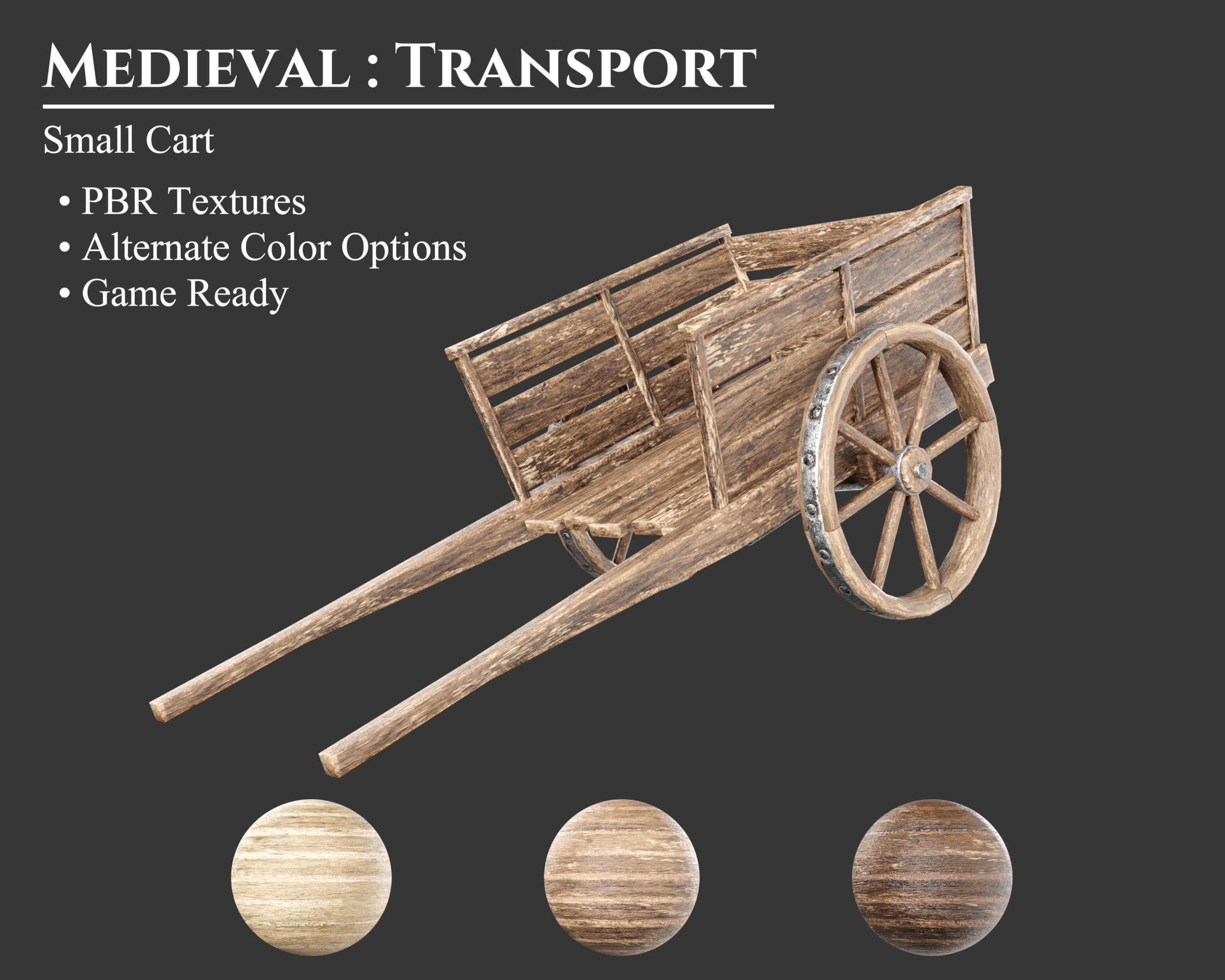 Medieval Transport Cart Small Low-poly 3D model_1
