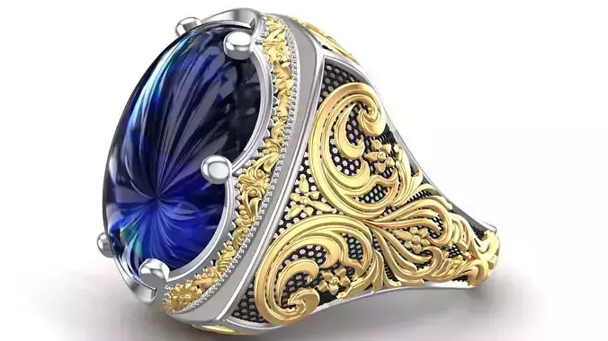 Turkish Ottoman King Crown Blue Sapphire Gents Ring 3D print model