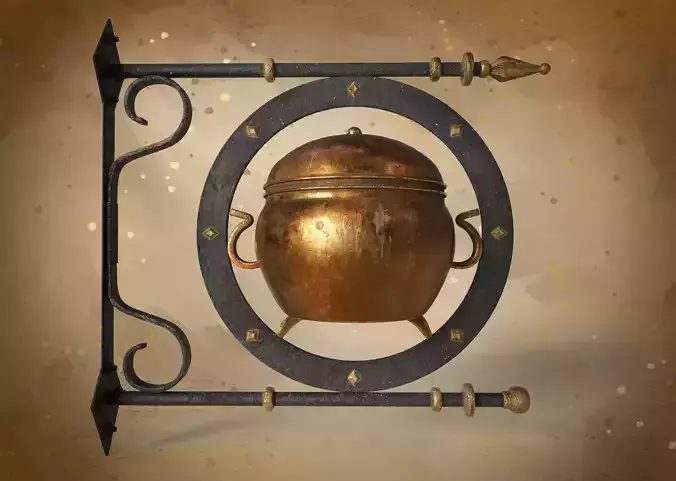 Vintage street forged sign with a pot 8K