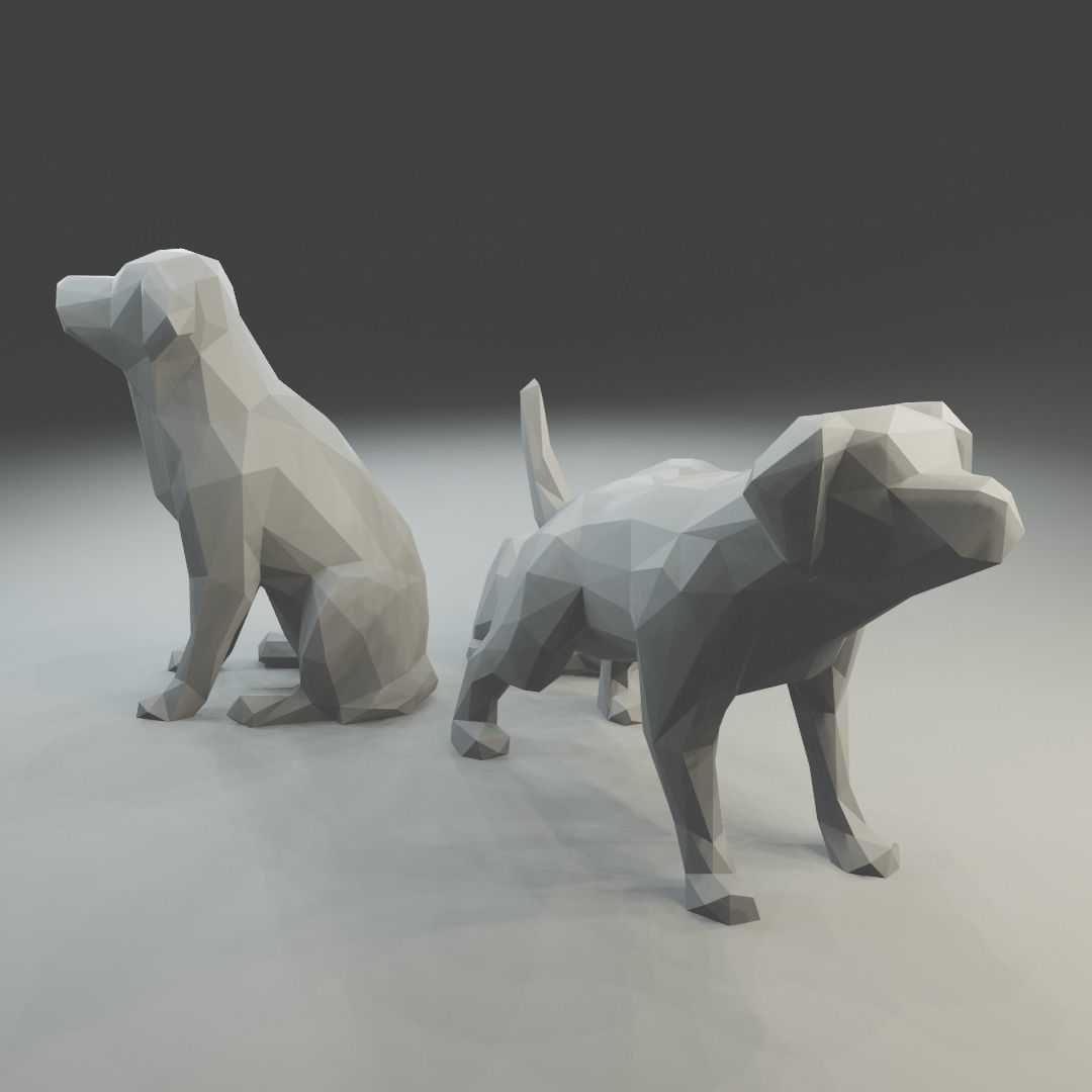 Low polygon labrador 3D print model  in three poses Free 3D print model_4