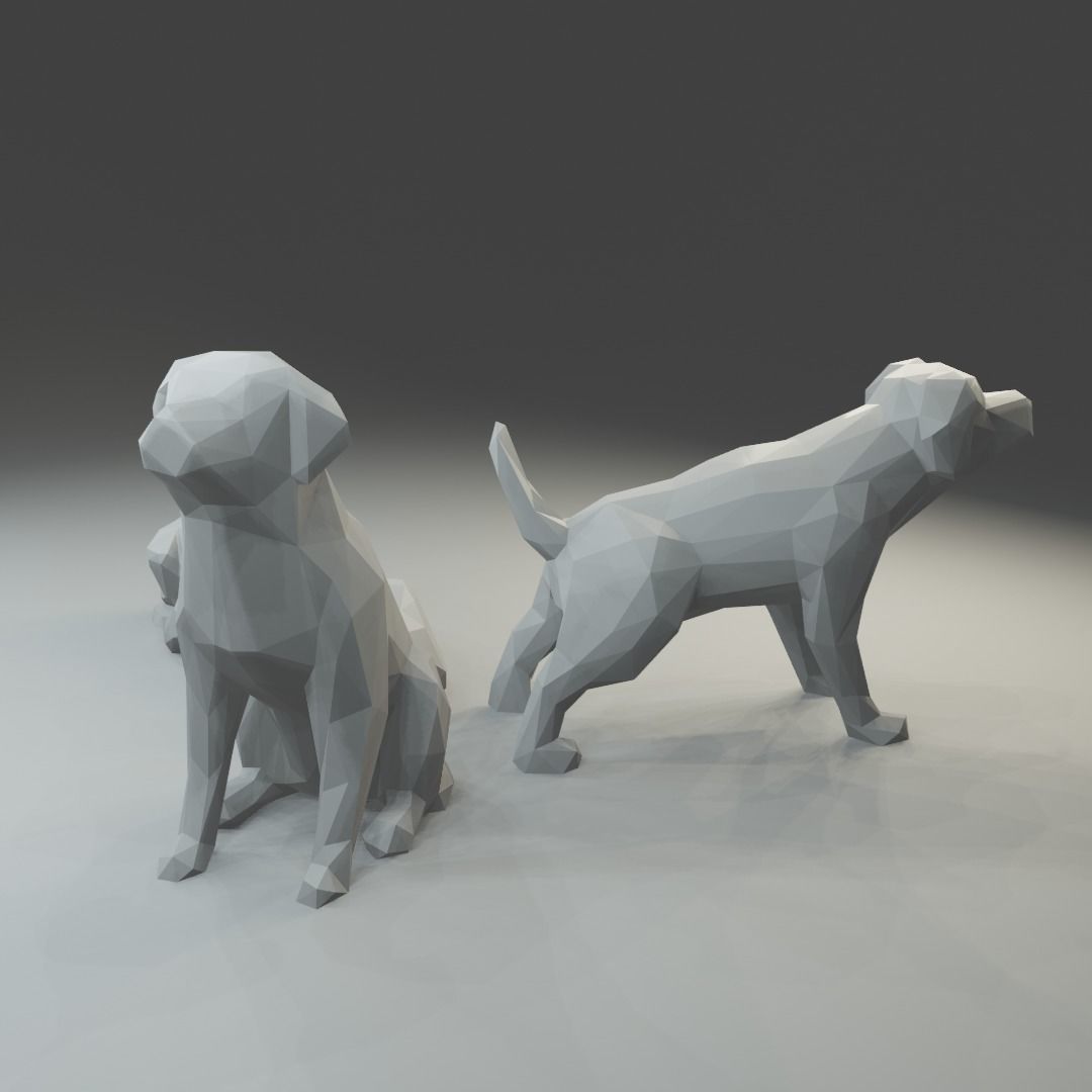 Low polygon labrador 3D print model  in three poses Free 3D print model_3