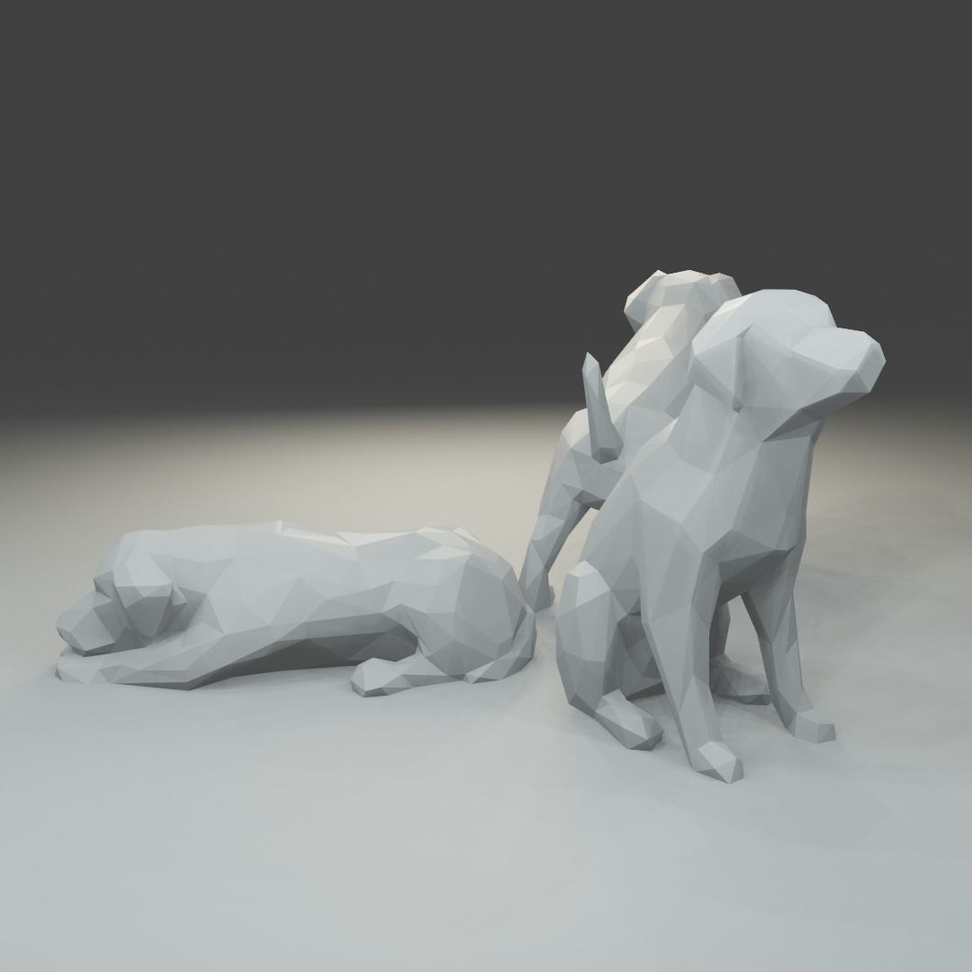 Low polygon labrador 3D print model  in three poses Free 3D print model_2