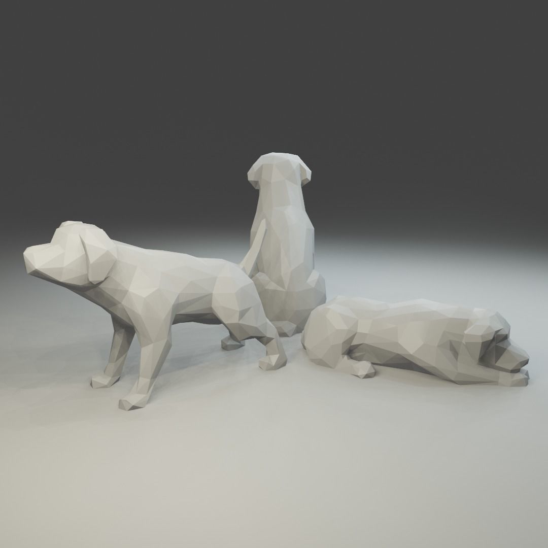 Low polygon labrador 3D print model  in three poses Free 3D print model_5