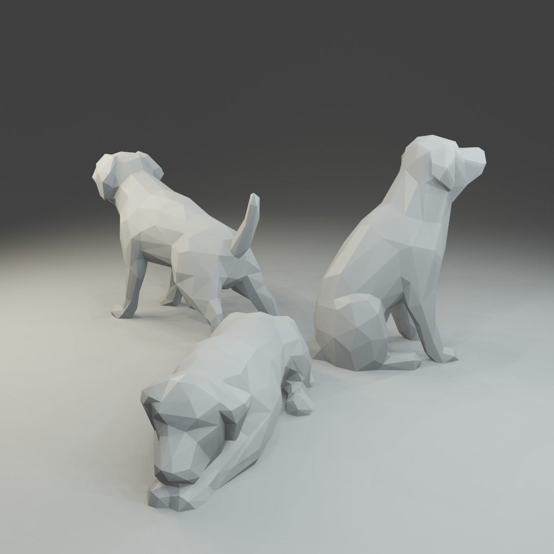 Low polygon labrador 3D print model  in three poses Free 3D print model_1
