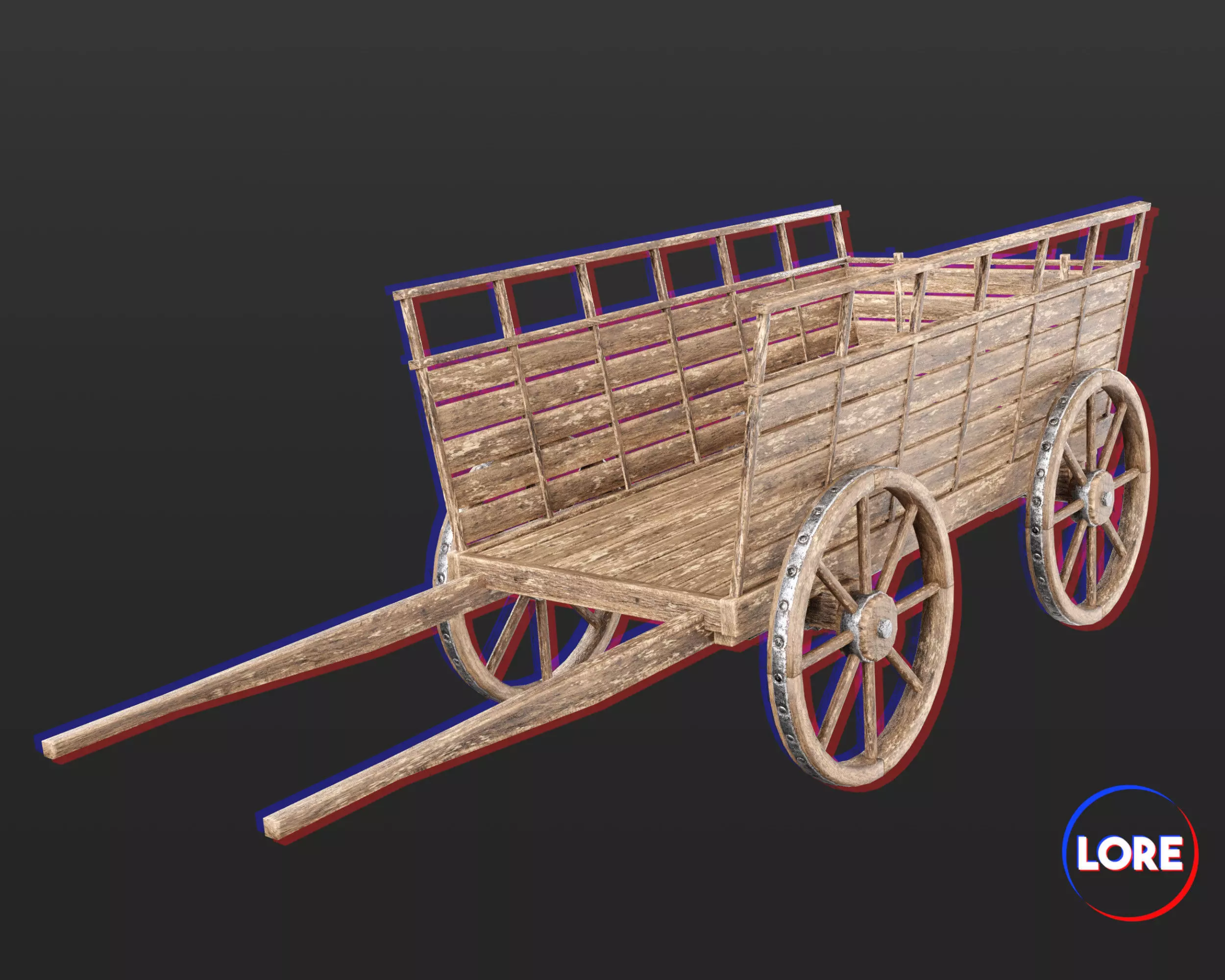 Medieval Transport Cart Large Low-poly 3D model_0