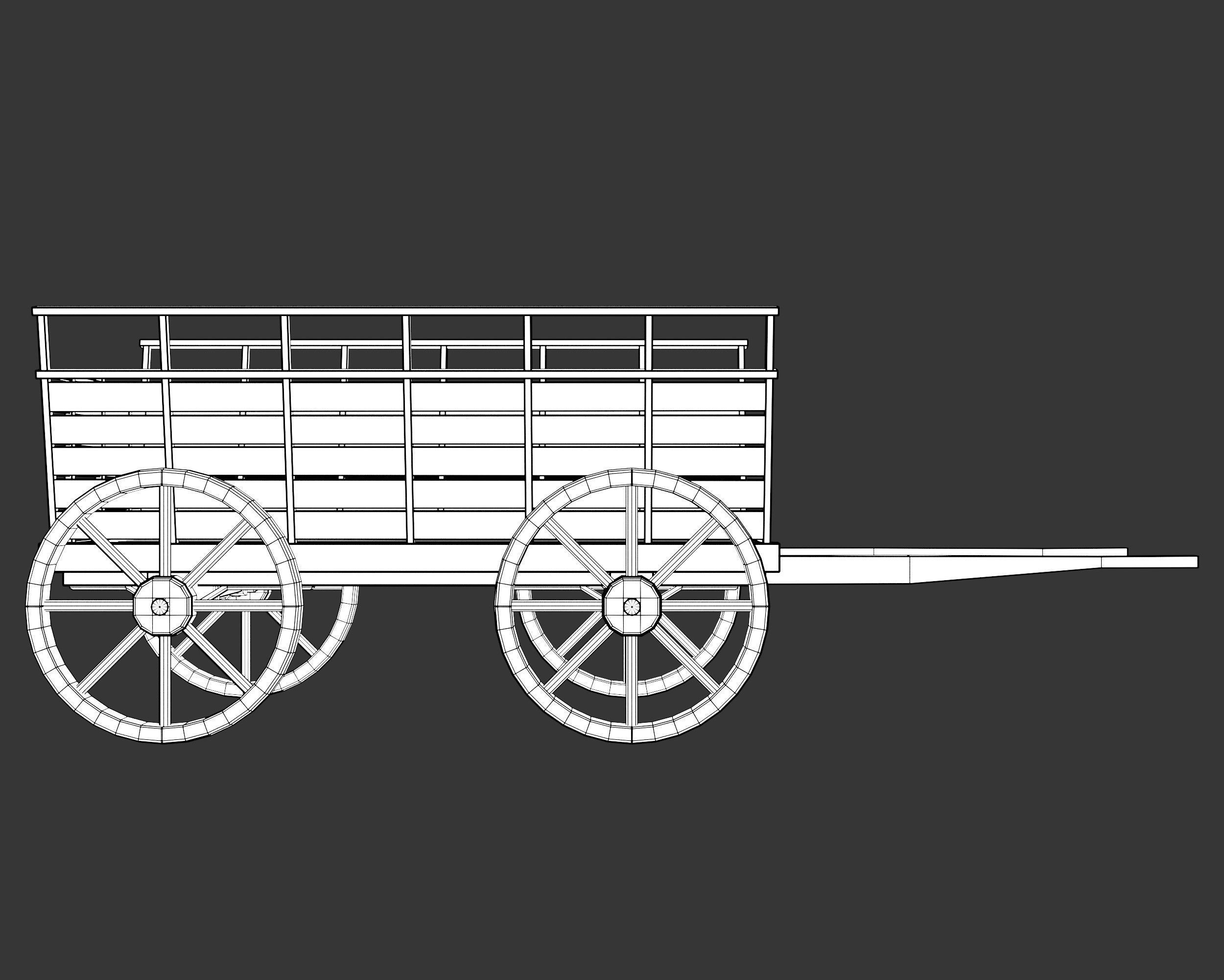 Medieval Transport Cart Large Low-poly 3D model_11