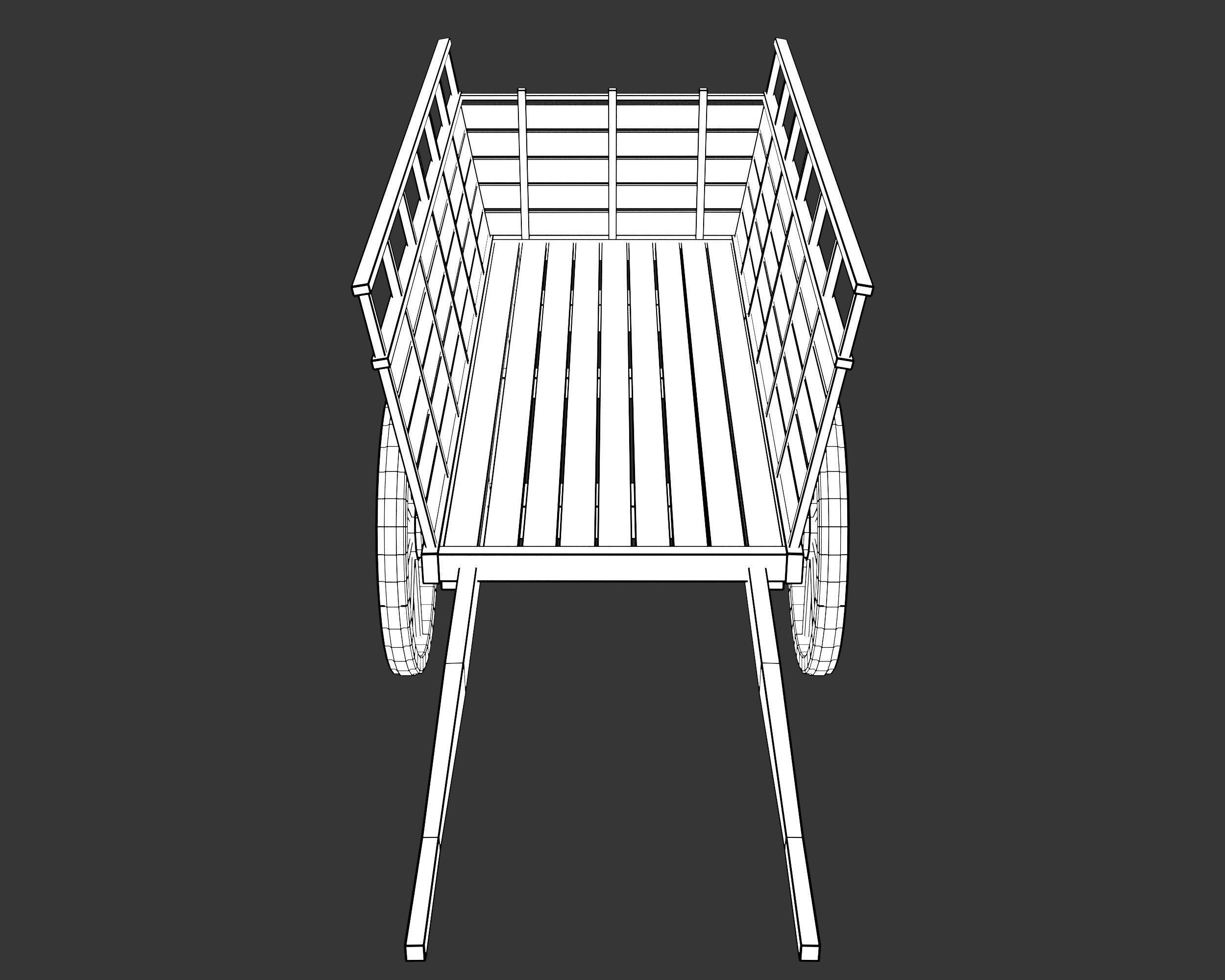 Medieval Transport Cart Large Low-poly 3D model_8