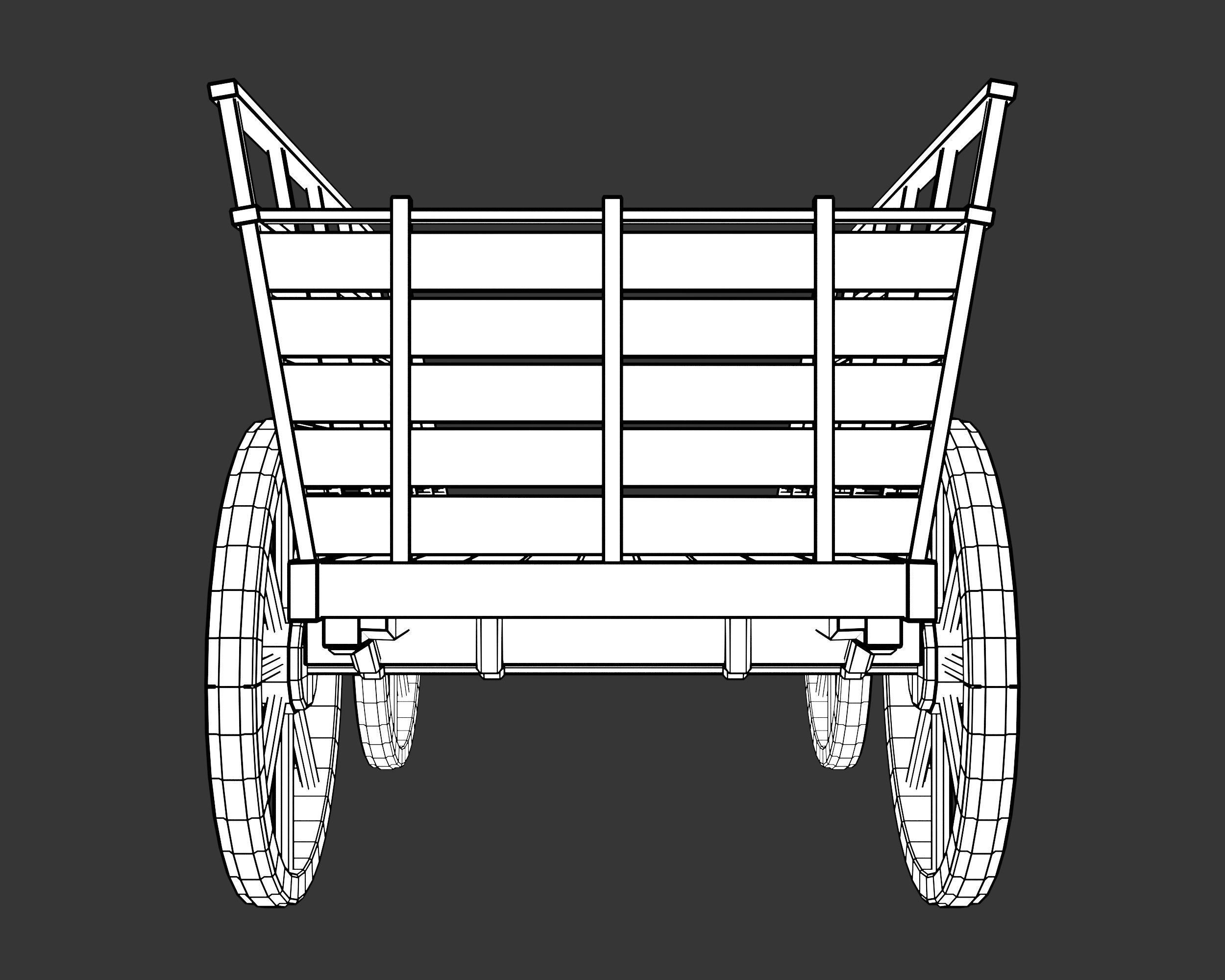 Medieval Transport Cart Large Low-poly 3D model_14