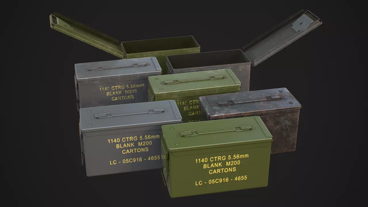 Military ammo boxes Low-poly 3D model_0