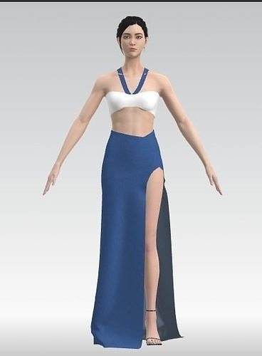 Denim fabric detail  two pieces asymetric skirt Low-poly 3D model