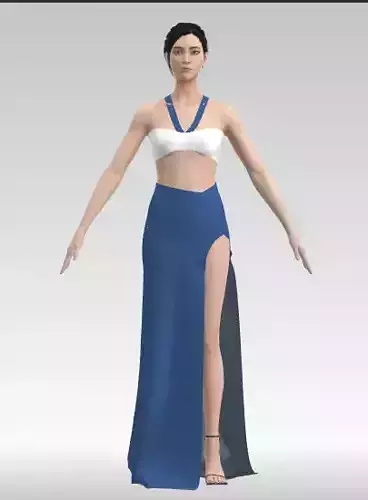 Denim fabric detail  two pieces asymetric skirt