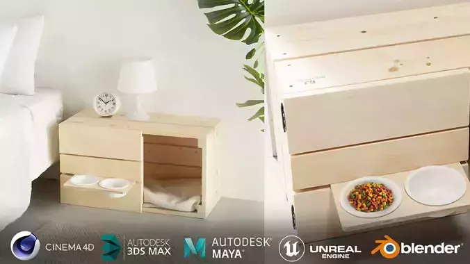 Wood Pet House Pet Dining Table Set