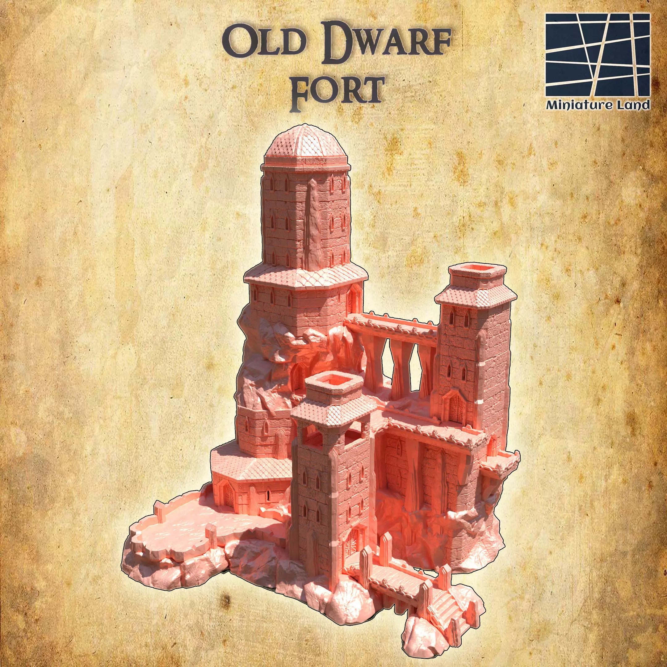 Old Dwarf Fort Tabletop Terrain 28 MM 3D print model_0