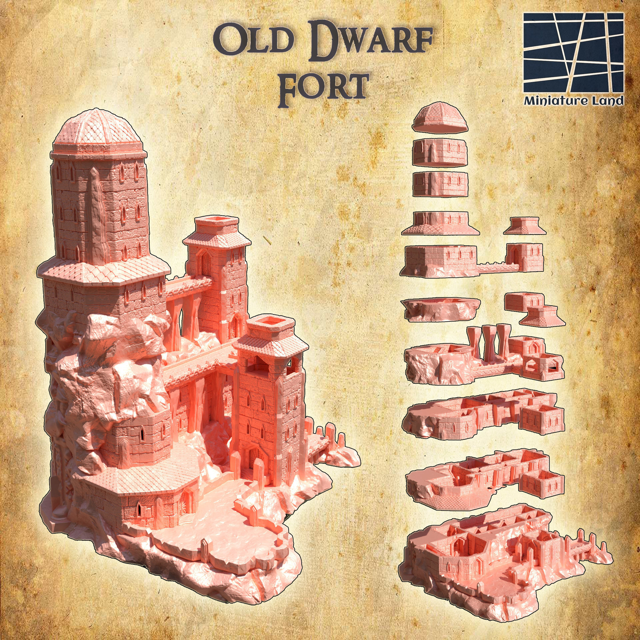 Old Dwarf Fort Tabletop Terrain 28 MM 3D print model_4