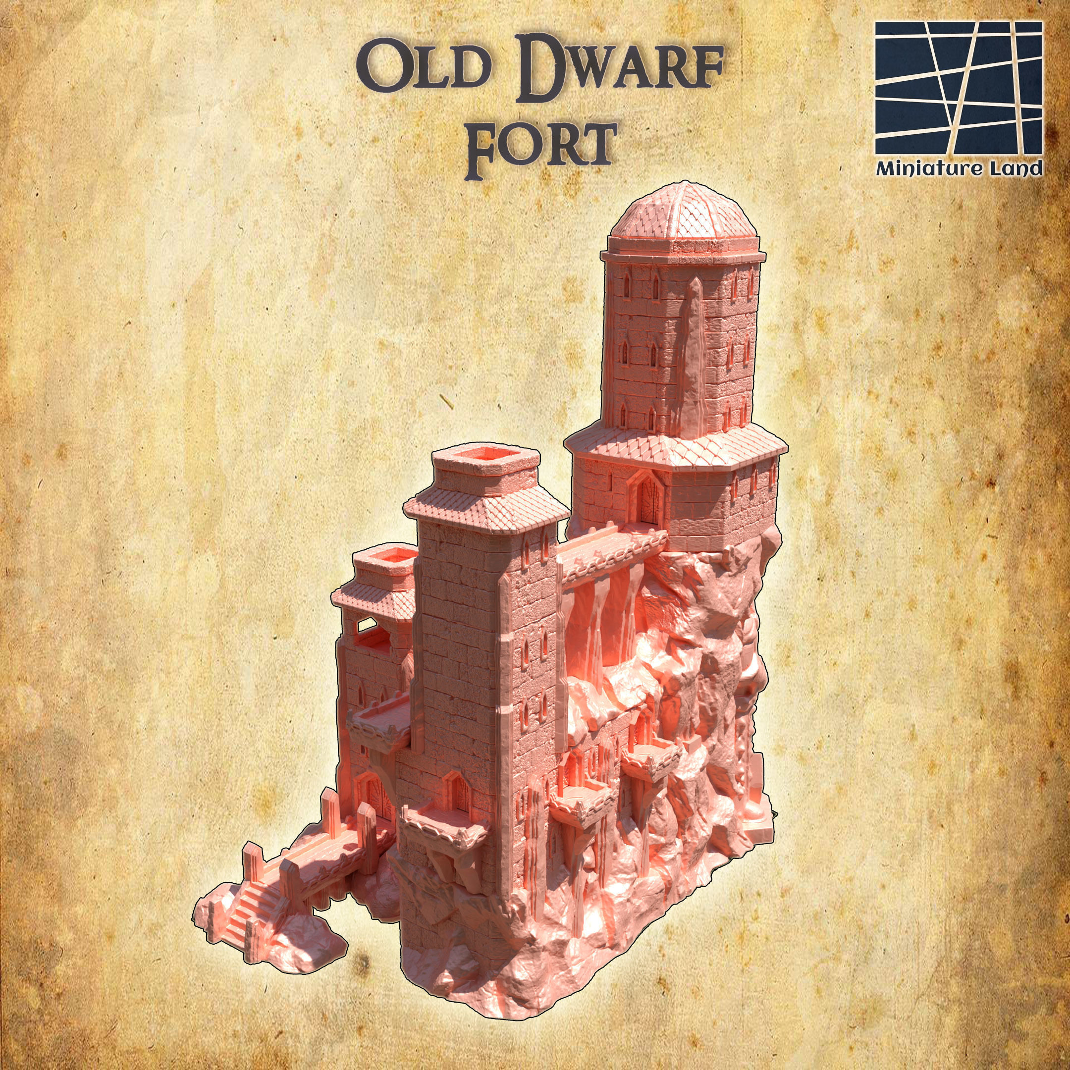 Old Dwarf Fort Tabletop Terrain 28 MM 3D print model_1