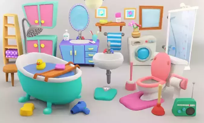 Cartoon Bathroom Package Low-poly 3D model