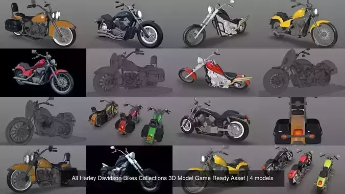 All Harley Davidson Bikes Collections 3D Model Game Ready Asset 