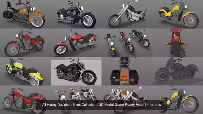 All Harley Davidson Bikes Collections 3D Model Game Ready Asset