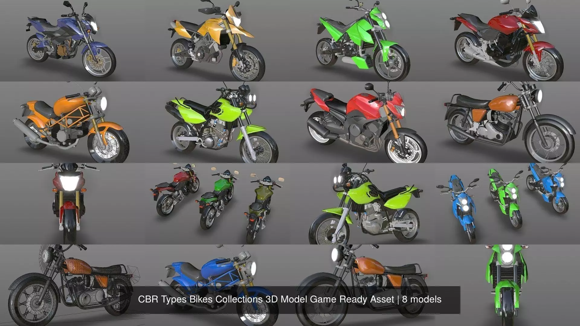 CBR Types Bikes Collections 3D Model Game Ready Asset _0