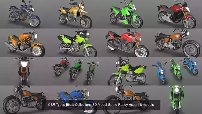 CBR Types Bikes Collections 3D Model Game Ready Asset 