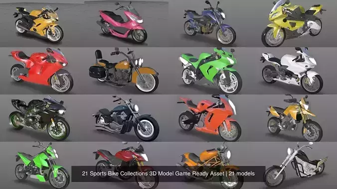 21 Sports Bike Collections 3D Model Game Ready Asset 