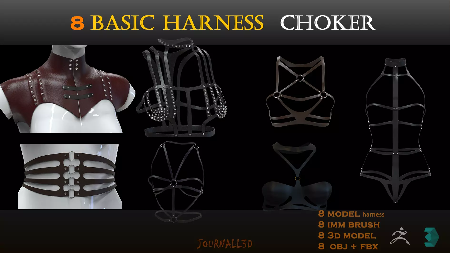 8 harness choker vol2 3d model and imm brush Low-poly 3D model_0