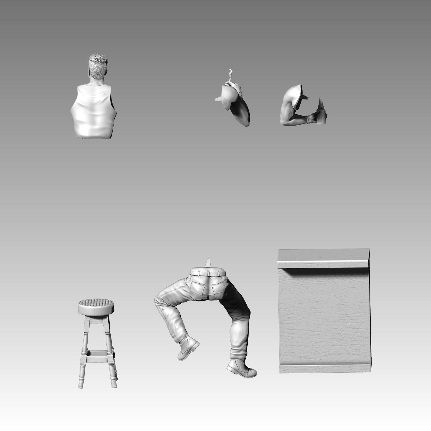 Billy Herrington in a bar meme figurine Gachimuchi 3D model