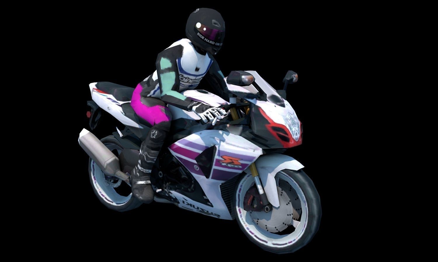 Suzuki Moto Sports Bike With Racer Player Game Ready Low-poly 3D model_3