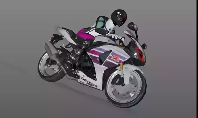 Suzuki Moto Sports Bike With Racer Player Game Ready Low-poly 3D model