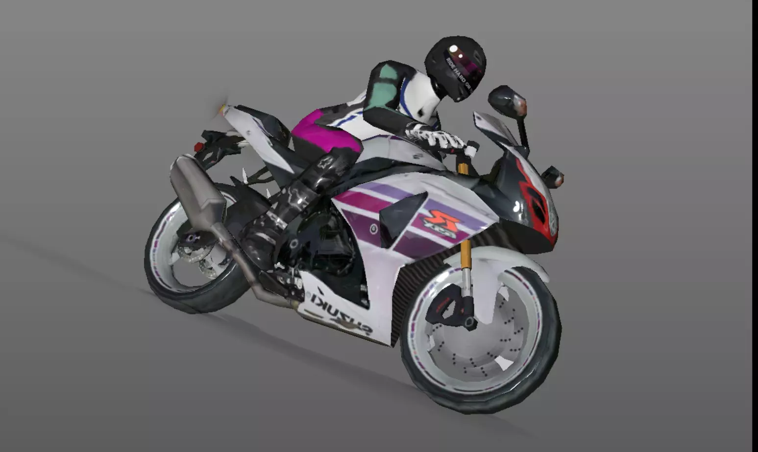 Suzuki Moto Sports Bike With Racer Player Game Ready Low-poly 3D model_0