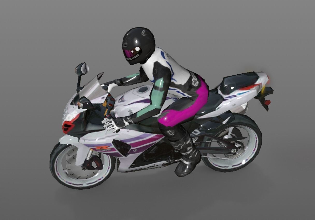 Suzuki Moto Sports Bike With Racer Player Game Ready Low-poly 3D model_11