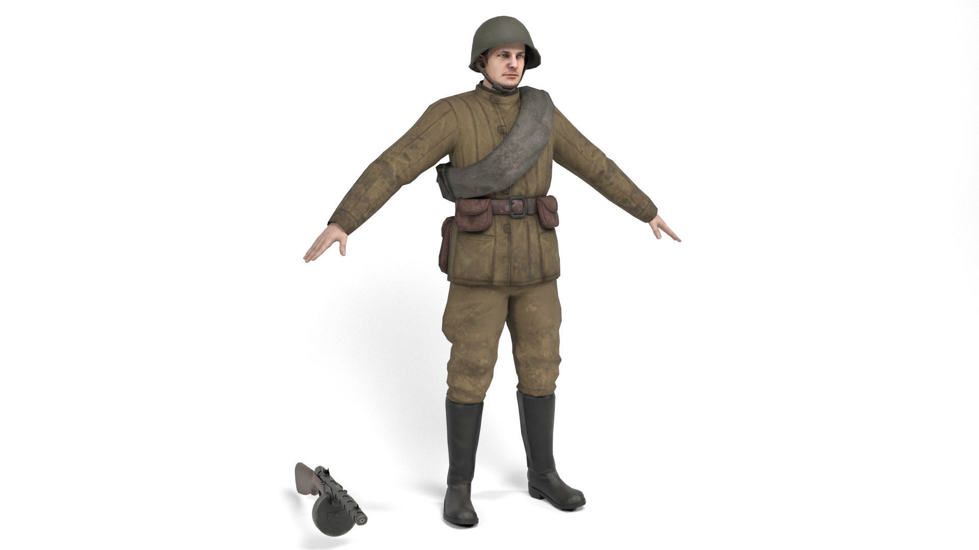 Soviet soldier 3 Low-poly 3D model_1