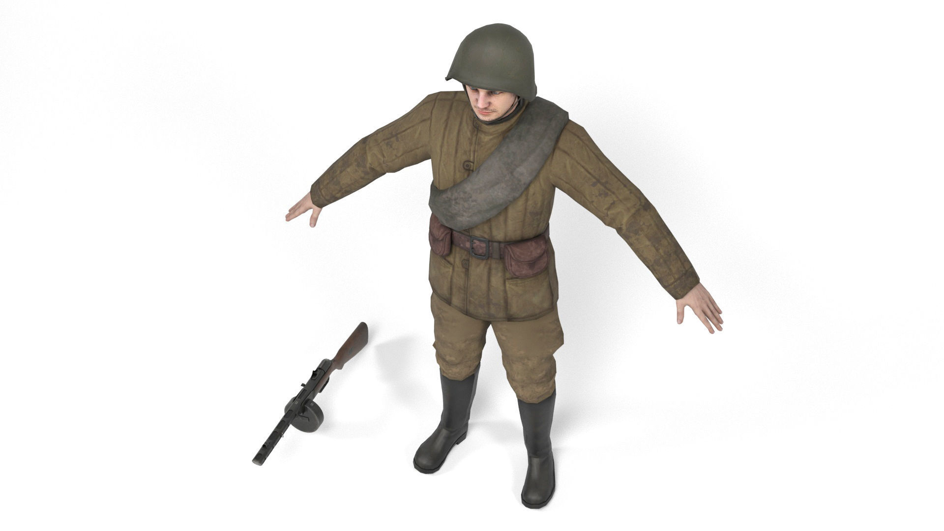 Soviet soldier 3 Low-poly 3D model_5