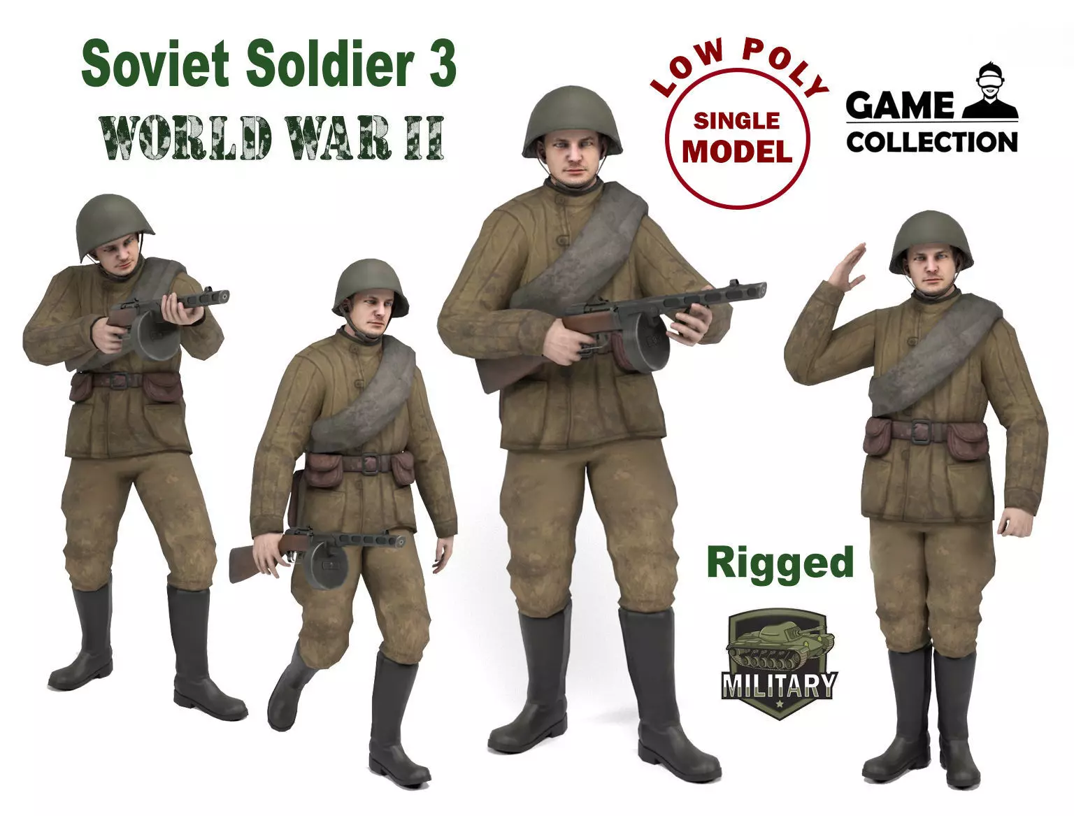 Soviet soldier 3 Low-poly 3D model_0