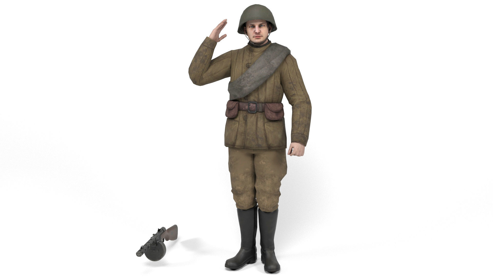 Soviet soldier 3 Low-poly 3D model_8